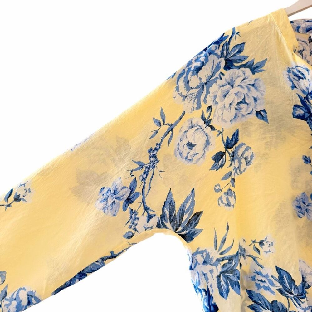 CeCe Floral Button Down Yelllow Blue Toile Pattern Sz L # 2614 - Picture 4 of 13